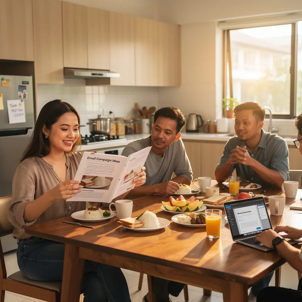 An illustration of a user designing a visually appealing newsletter template with drag-and-drop features.